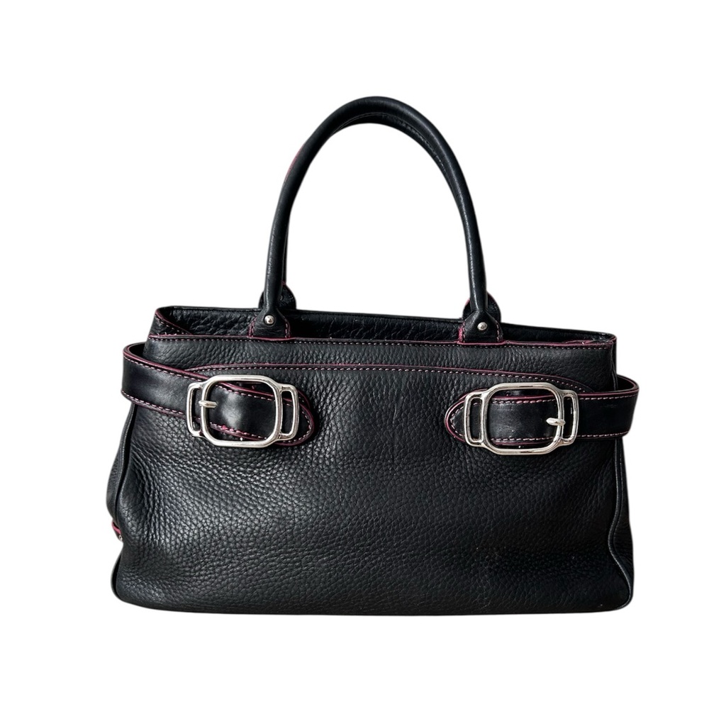 Cole Haan Village Y2K Black Pebbled Leather Shoulder Purse w/hot pink stitch
